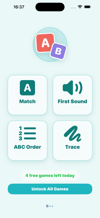CatchyLetters menu