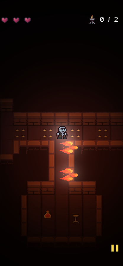 Light Ahead gameplay: jets of fire block a narrow corridor the hero has to time a run through