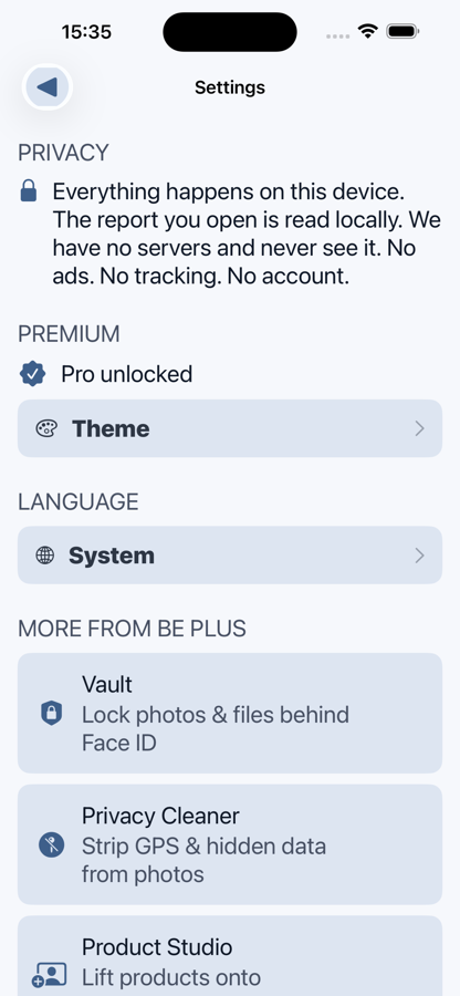 Privacy Report settings screen
